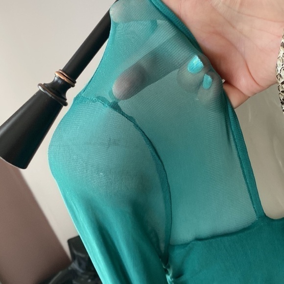 Pink LILY LEAVING LATE GREEN MESH SLEEVE SQUARE NECK DRESS SZ XL - Picture 12 of 16